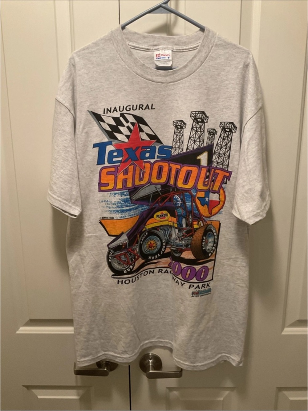 Rare 2000 NASCAR “Texas Shootout At The Speedway” Houston Gray T-Shirt XL NWOTs